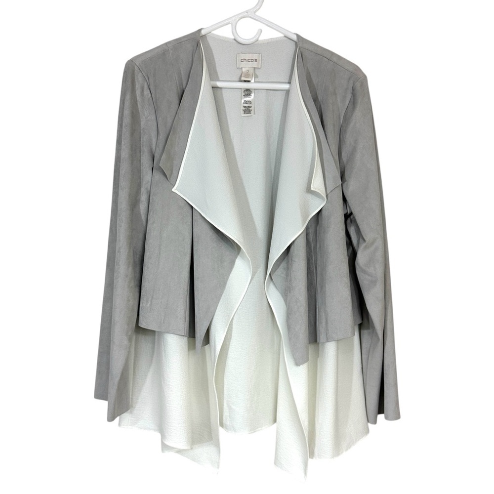 Chico’s Faux Suede Gray And White Draped Cardigan - Picture 4 of 7
